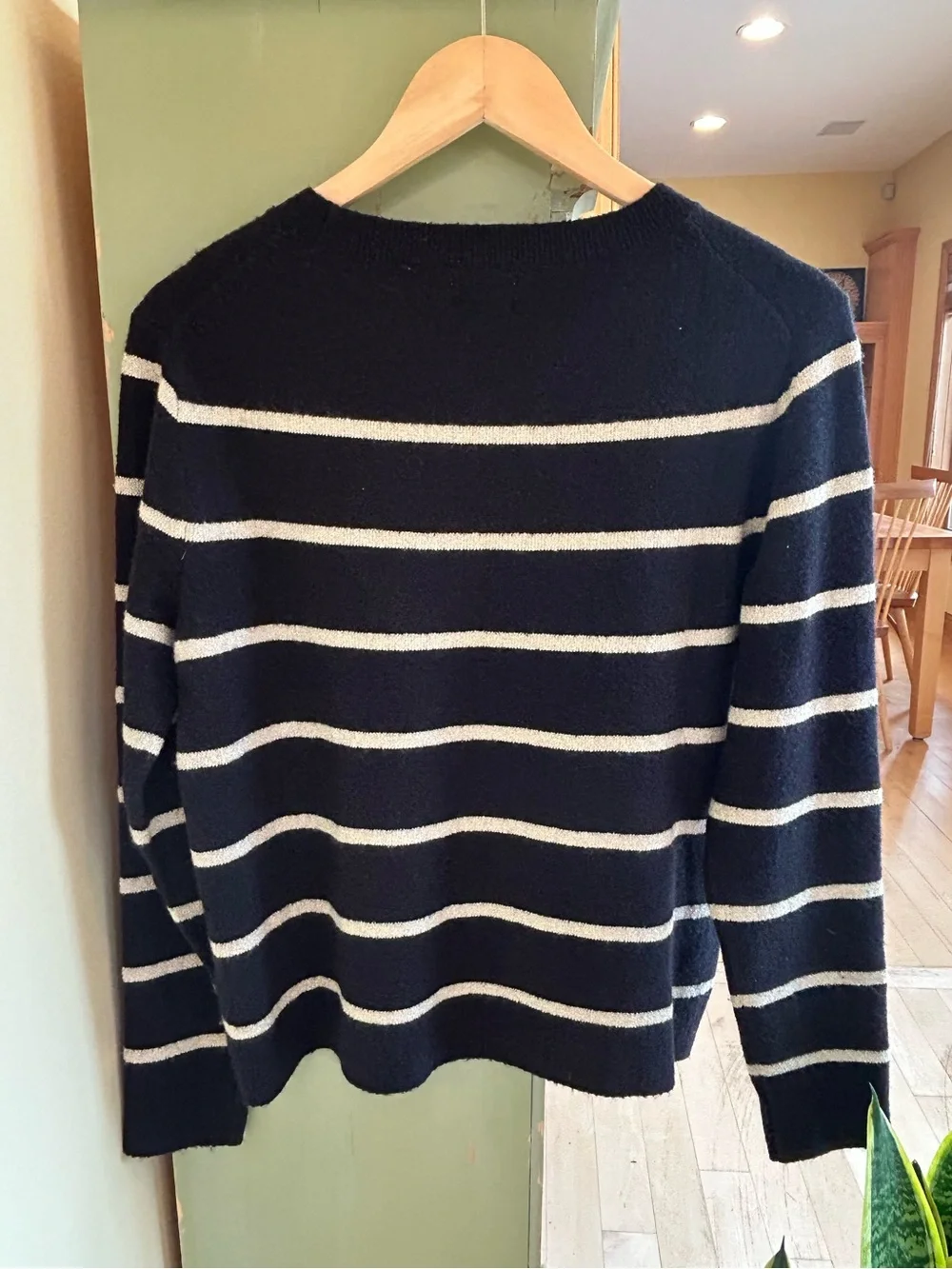 J. Crew Shimmer Striped Crewneck Sweater in Extra-Soft Yarn Black/Gold Medium